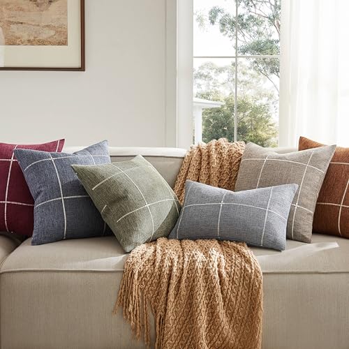 2 Packs Grid Embroidery Throw Pillow Covers 16x16in Burgundy - color: Burgundy, size: 16" x 16" (Pack of 2)