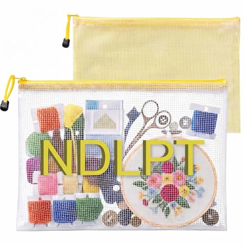 Sabary 2 Pcs Needlepoint Project Bag Clear Mesh Zipper Organizer, Yellow - color: Yellow