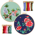 FONNUY 2 Set Crewel Embroidery Kit for Beginners, Fantasy Floral Pre-Stamped Pattern Kits for Adults with Hoop, Easy to Follow Needlework, 8'' (Red)