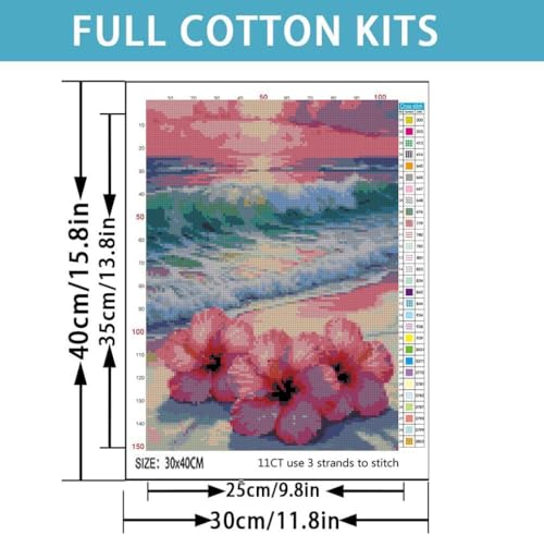 TCDZMYGS Stamped Cross Stitch Kits for Beginners-Flower Beach,12x16in - color: cross stitch-Beach
