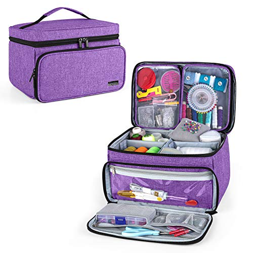 Luxja Sewing Storage Organizer with 2 Detachable Clear Pockets, Purple - color: Purple