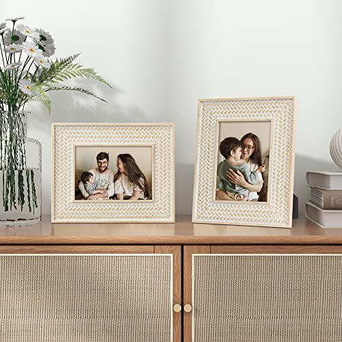 Boho 5x7 Picture Frame Rattan Photo Frame Set of 2 - color: Rattan Beige, size: 5x7