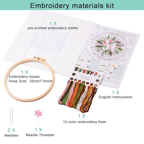 Harimau Letter M Pattern Embroidery Kit for Adult Beginners, Complete Starter Pack with 1 Hoop, Needles, Instruction Guide & Embroidery Stitch Video Tutorials - color: M