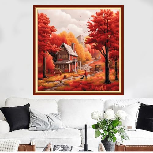 Funxvoot Stamped Cross Stitch Kits Beginners Full Range of Embroidery Kits for Adults 11CT Embroidery Patterns Needlepoint Kits Printed Cross Stitch Kits - (Deep Autumn Scenery 18x18 inchs) - color: Cross Stitch Kits 15