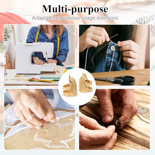 2 Pack Adjustable Metal Sewing Thimbles S+M – Finger Protector for Quilting Embroidery Needlework and DIY Craft Safety Use - color: 2 Golden