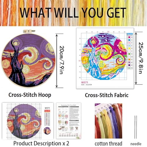 TCDZMYGS Stamped Cross Stitch Kits for Beginners-Starry Sky,with Hoop - color: Starry Sky-2603