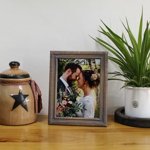 CVHOMEDECO. 8x6 Picture Frame Made of Solid Wood High Definition Glass Rustic Antique Designs Small Photo Frame for Tabletop Display and Wall Mounting, Distress Brown - color: Distress Brown B, size: 6" X 8"