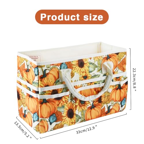 Craft Organizer Tote Bag with Multiple Pockets,Scrapbooking Art Storage - color: Pumpkin Flower