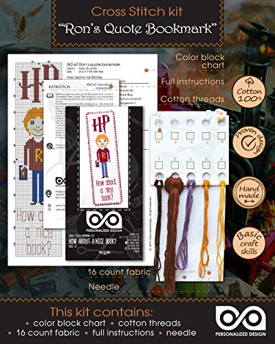 Personalized.Design Cross Stitch Kit 'How About a Nice Book?' - Ron Weasley Quote Embroidery Bookmark - color: Ron