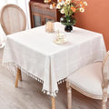 Plaid Farmhouse Tablecloth Checkered Cotton Linen Heavy Weight Table Covers Square 36x36 Inch - color: Off-white, size: 36" x 36" (Square)