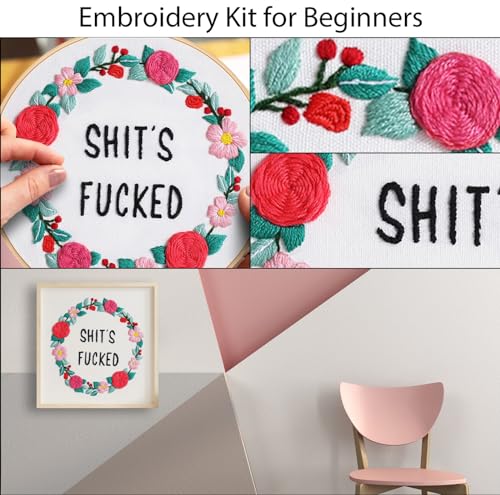 Louise Maelys Funny Floral Embroidery Kit for Beginners DIY Decor - color: Pattern 15