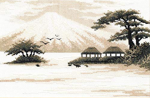 Povitrulya Hand Embroidery Kit for Adults 'Fujiyama' - 11" х7.1, 16-ct Aida Cloth - Counted Cross Stitch Set with Japanese Fuji Mountain Landscape Pattern, Housewarming Gift for Home Decor - size: Fujiyama - 11" х 7,1" (28 х 18 cm)
