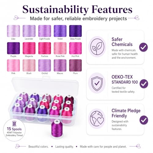 Simthread 15-Color Polyester Machine Embroidery Thread Set, Purple Series - color: 15C-Purple-Box