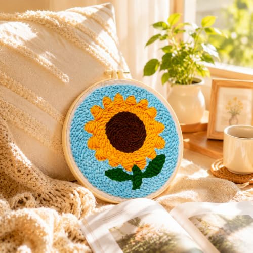 Sunflower Punch Needle Kit for Beginners Adults, with Embroidery Hoop - color: Punch Needle kit-Sunflower