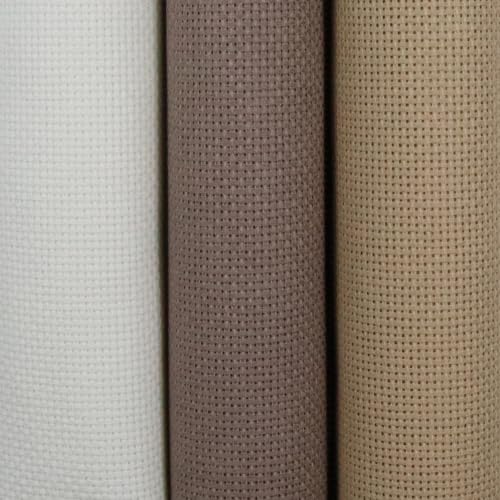 KCS 3 pc of 15" x 18"(38cmx45cm) 18 Count Cross Stitch Cotton Aida Cloth Needlework Rolled Fabric Box,18CT,Antique White +Coffee+Khaki - color: Antique White +Coffee+khaki, size: 18CT