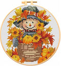 Scarecrow Stamped Cross Stitch Kits for Adults Beginners with Hoop Frame - color: Fall Scarecrow Cross Stitch with Framed