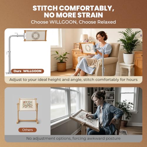 Workstand with Side Clamp for Lowery Stand, 360° Rotating Metal Needlepoint Workstand with Side Clamp, Fits 20" Q-Snap Frames & Scroll Rods, Height Adjustable Embroidery Stand for Sofa Hand Sewing