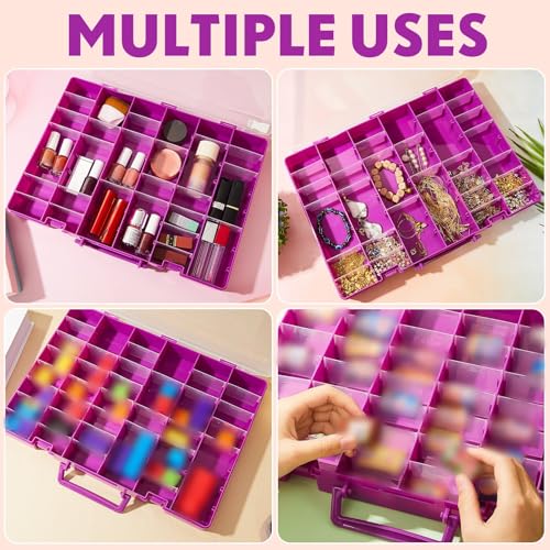 Juexica 2 Pcs 48 Grid Plastic Bead Storage Organizer Box, Purple - color: Purple