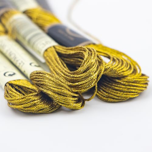 6 Skeins Embroidery Thread, Metallic Gold Embroidery Floss Friendship Bracelet String, Polyester Cross-Stitch Threads for Hand Embroidery, String Art - color: gold