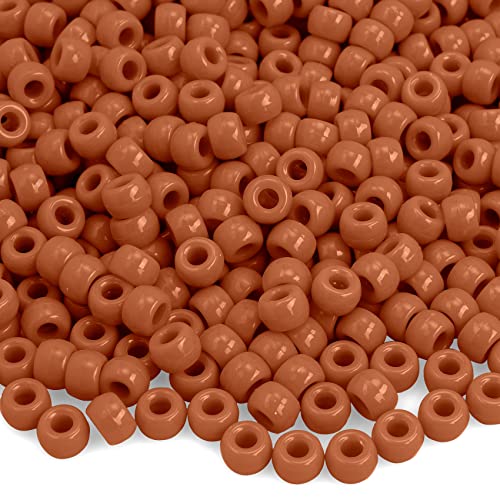 Pony Beads Bulk 1100 Pcs, Brown, Plastic, Barrel Shaped, 6x9mm, Perfect for Jewelry Making, Bracelets, Hair Beads - color: 1100 PCS Brown