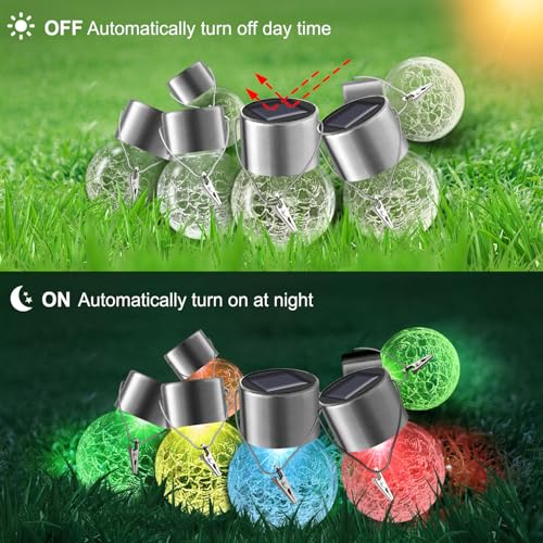 12 Pack Hanging Solar Lights Outdoor Decorative, Waterproof Solar Globe Lantern with Handle and Clip, Solar Powered Cracked Glass Ball Lights for Garden Yard Patio, Fence Tree Umbrella, Holiday Décor - color: Color Changing, size: 12