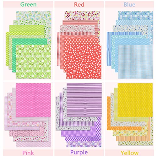 42 Pcs 9.8 x 9.8 Inches Cotton Fabric Sewing Patchwork Squares Quilting Bundles Different Pattern Cloths for Sewing DIY Art Work Supplies Scrapbooking Quilting by Renashed - color: Green/Red/Blue/Pink/Purple/Yellow
