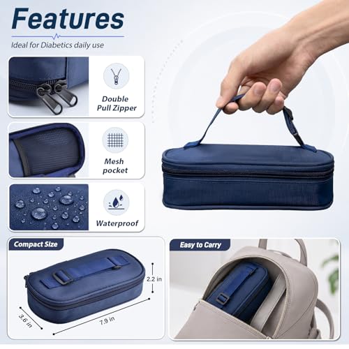 Cruxer Insulin Vial Cooler Travel Case,Portable Refrigerated Medicine Bag - color: Nvay Blue