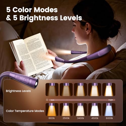 Glocusent Upgraded Neck Light,100Hrs Slimmer Reading Light for Books in Bed - color: Purple