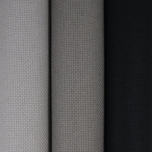 KCS 3 pc of 15" x 18"(38cmx45cm) Counted Cross Stitch Cotton Aida Cloth Needlework Rolled Fabric Box,18CT,Medium Grey+Dark Grey+Black - color: Medium Grey+dark Grey+black, size: 18CT