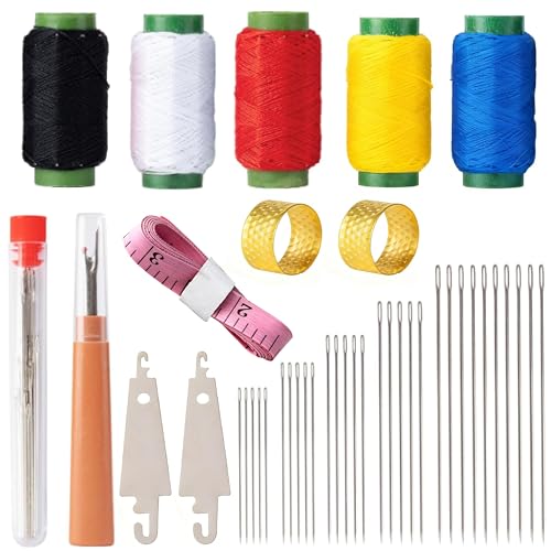 42 Pcs Sewing Tool Set, Big Eye Steel Sewing Needle Kit, Includes Needles, Threader, Ripper, Tape Measure & More, Complete Hand Sewing Set for Beginners, Craft Enthusiasts & Daily Use