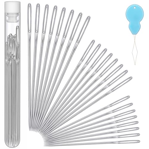 24 PCS Large Eye Sewing Needles, 3 Size Leather Embroidery Sharp Needle - size: 2.05,2.36,2.56in,24pcs