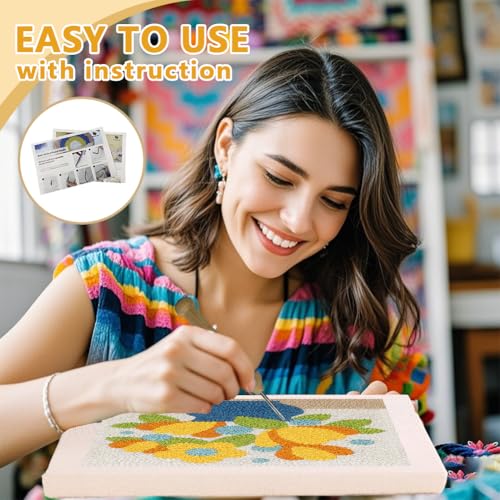 Doodlream Flowers Vase DIY Punch Needle Embroidery Kit for Adult Beginner, 9.4" Floral Punch Stitching Craft Set for Starter with Frame, Fabric Pattern, Threader, Yarn, Pinch Needle - color: Flowers Vase