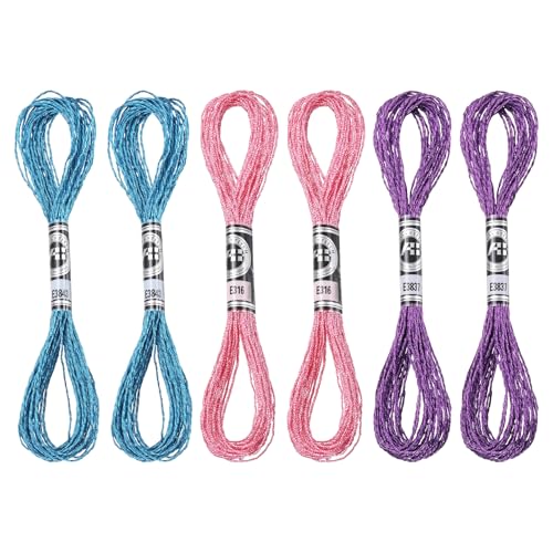 PATIKIL 6 Skeins Embroidery Floss, Metallic Embroidery Thread Nylon Threads Bracelets String for Cross-Stitch Hand Embroidery, Blue/Pink/Purple - color: Blue/Pink/Purple
