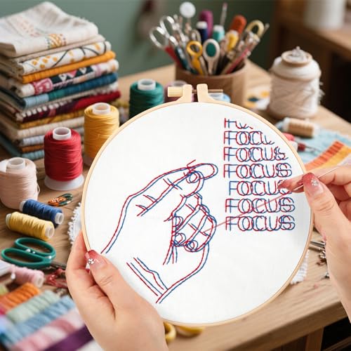 Crafmanoe Easy Hand Embroidery Kits for Beginners Adults, Focus Embroidery Starter Kits, Counted Cross Stitch Kits for Beginners Craft Kits for Adults Women, Embroidery Hoops, Thread & Video Tutorial - color: H2038, size: 8Inch