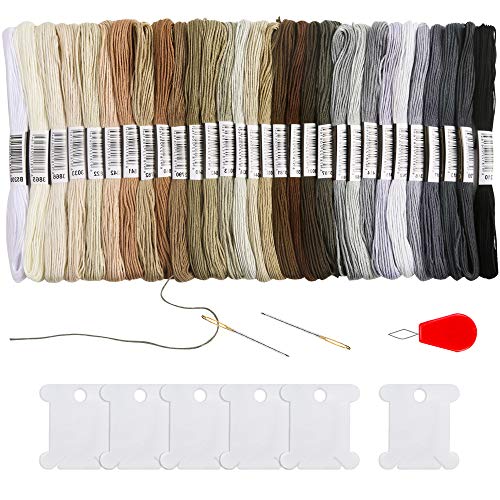Pllieay 30 Skeins Friendship Bracelets Floss, Cross Stitch Threads - color: Black to White Gradient Grey