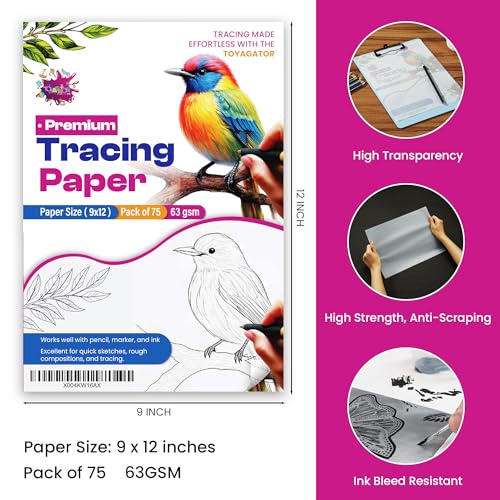 Tracing Paper 9x12 in, 75 Sheets, Transparent Sketch Paper 63gsm - size: 9" x 12" (75 Sheet)