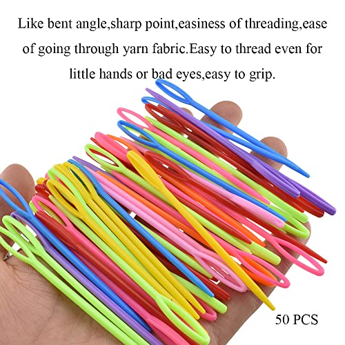Hahiyo Colorful Yarn Darning Tapestry Sewing Needles Safety Weave Crochet No Poke Big Eye Smooth Get Yarn in Bright Visible Easy Find Close Off Ends Not Snag Not Leave Big Hole Fade Plastic 50 Pieces - size: Colorful-3.54 "-50Pieces
