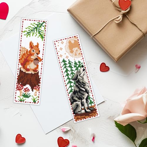 ACRNIGHEET 6 PCS Cross Stitch Bookmark Kit Animals Patterns DIY Stamped Embroidery Bookmark Kit DIY Bookmarks Crossstitch Kits Adul Stamped Embroidery Bookmarks with Instructions 11CT - style: Forest animal patterns