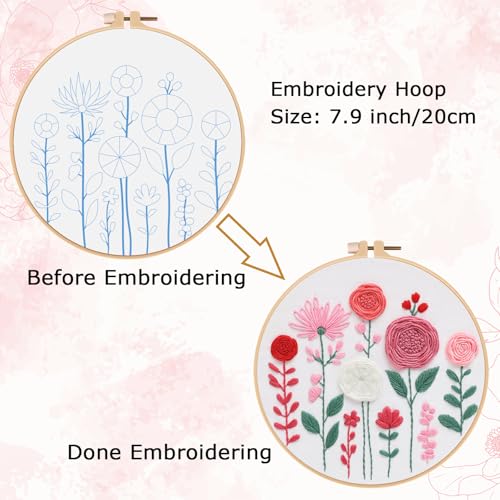 Nuberlic Floral Embroidery Kit for Beginners Adults - color: Floral