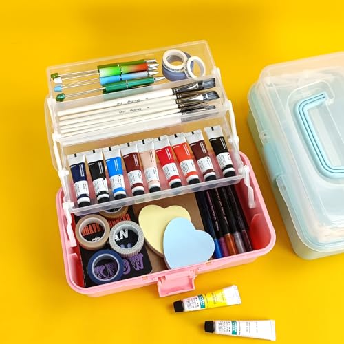 10Inch Tackle Box Organizer and Storage,Three-Layer Sewing Box With 2 Trays - color: PINK