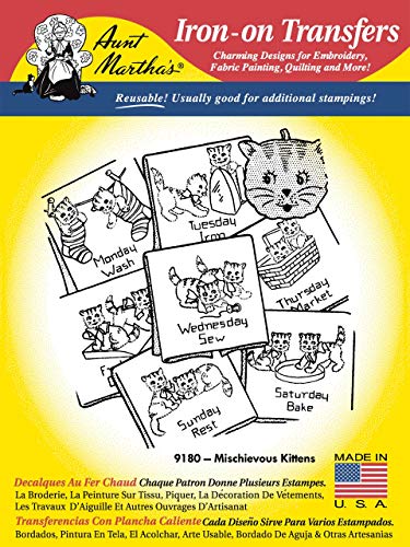 Mischievous Kittens Aunt Martha's Hot Iron Embroidery Transfers