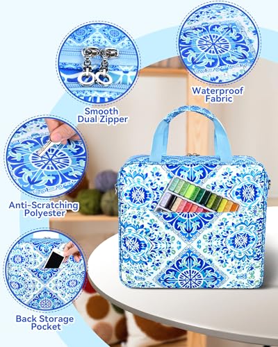 Telawsfun Embroidery Project Bag Organizer, Embroidery Supply Storage Bag with Removable Binder, Portable Carrying Tote for Thread Tools and Accessoriess, Bag Only - color: Blue