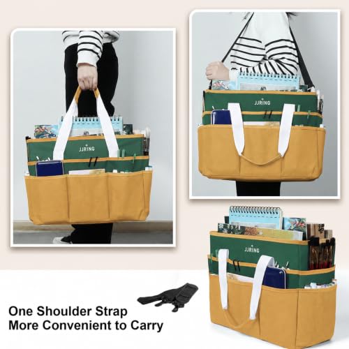 JJRING Craft Organizer Tote Bag Large Art Storage Caddy Deep Green&Yellow - color: Deep Green&Yellow, size: Large