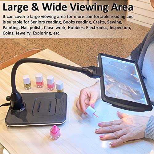 4X Gooseneck Magnifying Lamp Lighting with 28 SMD LEDs, Table Desktop Stand Magnifier Hands-Free for Hobby, Sewing, Crafts, Close Work, etc. - size: Base Only