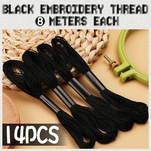 14 Skeins Embroidery Floss, Black Embroidery Thread, Friendship Bracelet String, Cross Stitch for DIY Making - color: Black-1