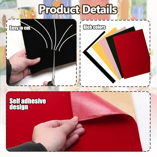 Biaungdo Self Adhesive Felt Sheets, Red, 12 Pcs, 8 x 12 Inch - color: Red