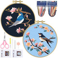 ERKOON Embroidery Kit for Beginners, 2 Set Floral Cross Stitch Set Include Embroidery Cloth Hoops Threads for Craft Lover Hand Stitch with Embroidery Skill Techniques (Bird) - color: Bird