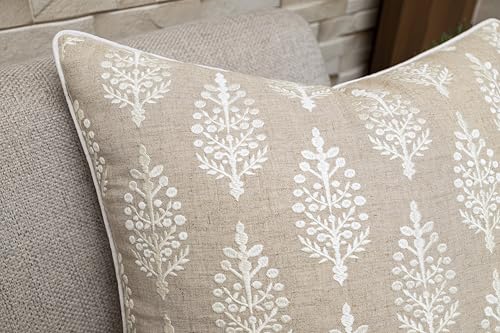 Floral Sprig Embroidered 18x18 Throw Pillow Cover, Natural - color: Natural-chandni, size: 18" x 18" (Pack of 1)