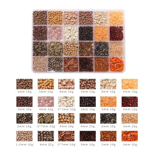 24 Grid Brown Glass Seed Bugle Tube Beads Kit for Jewelry Making DIY Craft - color: Brown, size: 24 Grid