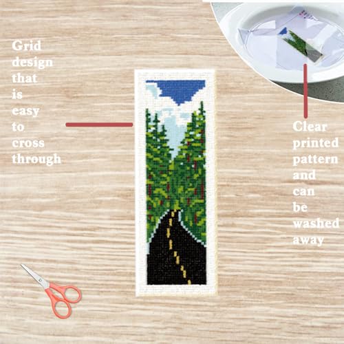 FREEBLOSS 6 Set Cross Stitch Bookmark Kit Cross Stitch Kit Mountain Road Landscape Stamped Embroidery Bookmark with Instruction Cross Stitch Kits for Adults DIY Bookmark Kit 8.66''x3.15'' - style: Highway